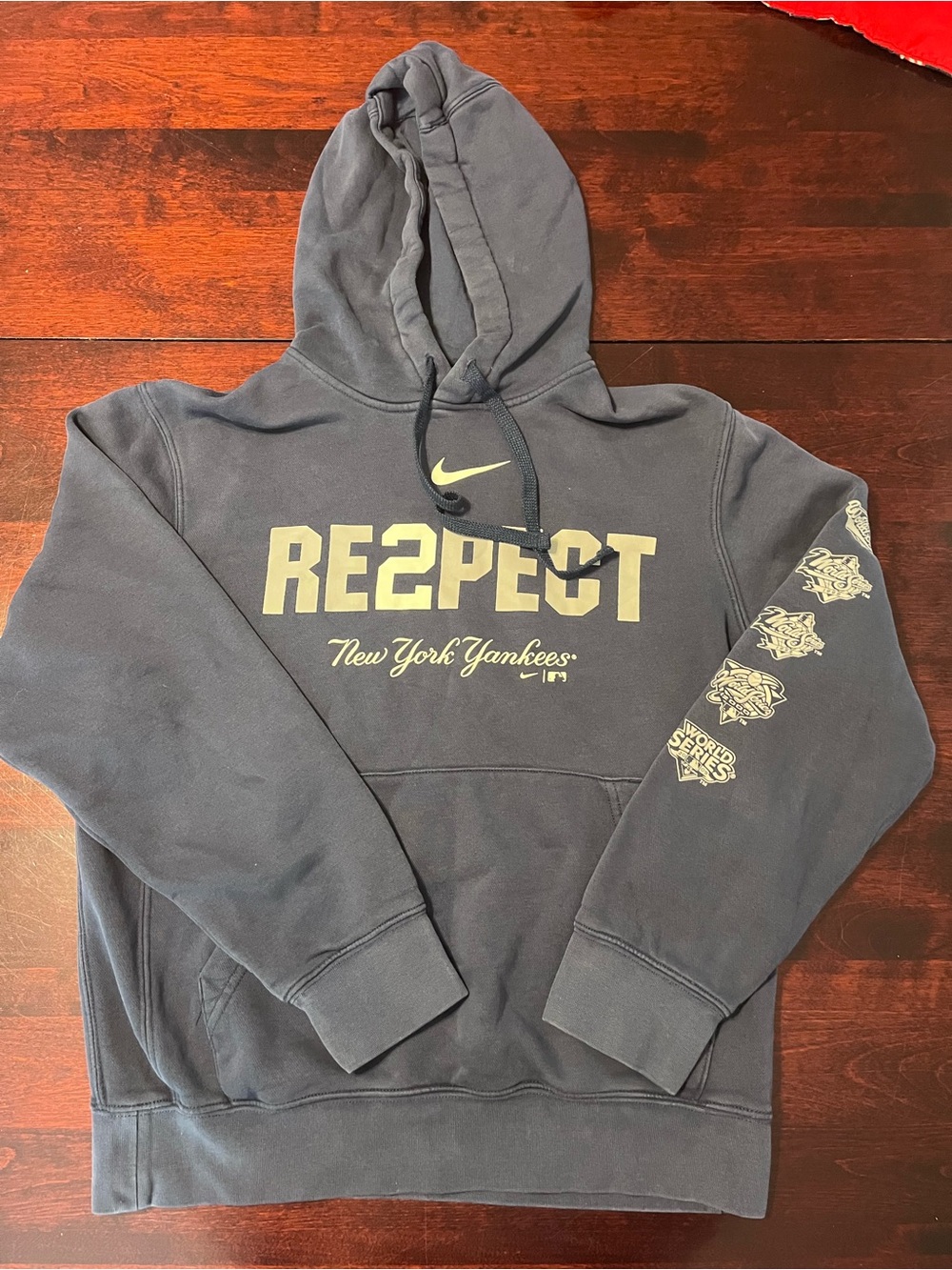 Nike Navy Hoodie with Cream 'RE2PECT' Yankees Graphics